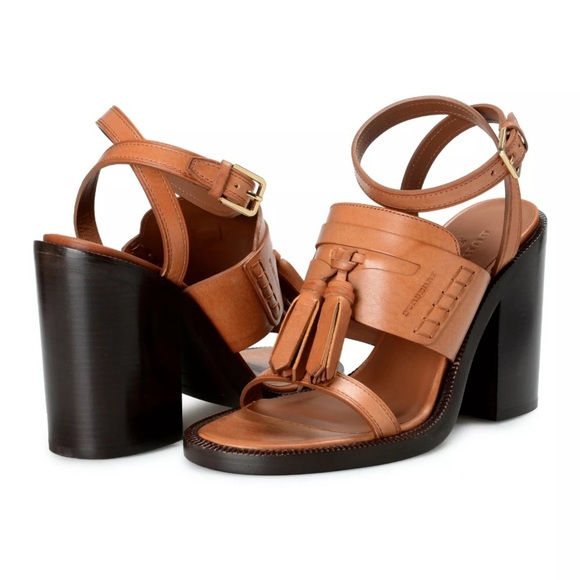 BURBERRY London Women's BETHANY Brown Leather Ankle Strap Heeled Sandals 6.5 - Picture 1 of 10